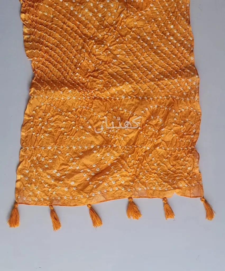 [VC-RK00014] Hand Knotted Chunri Stole Orange Colour – Pure Lawn Grace.webp