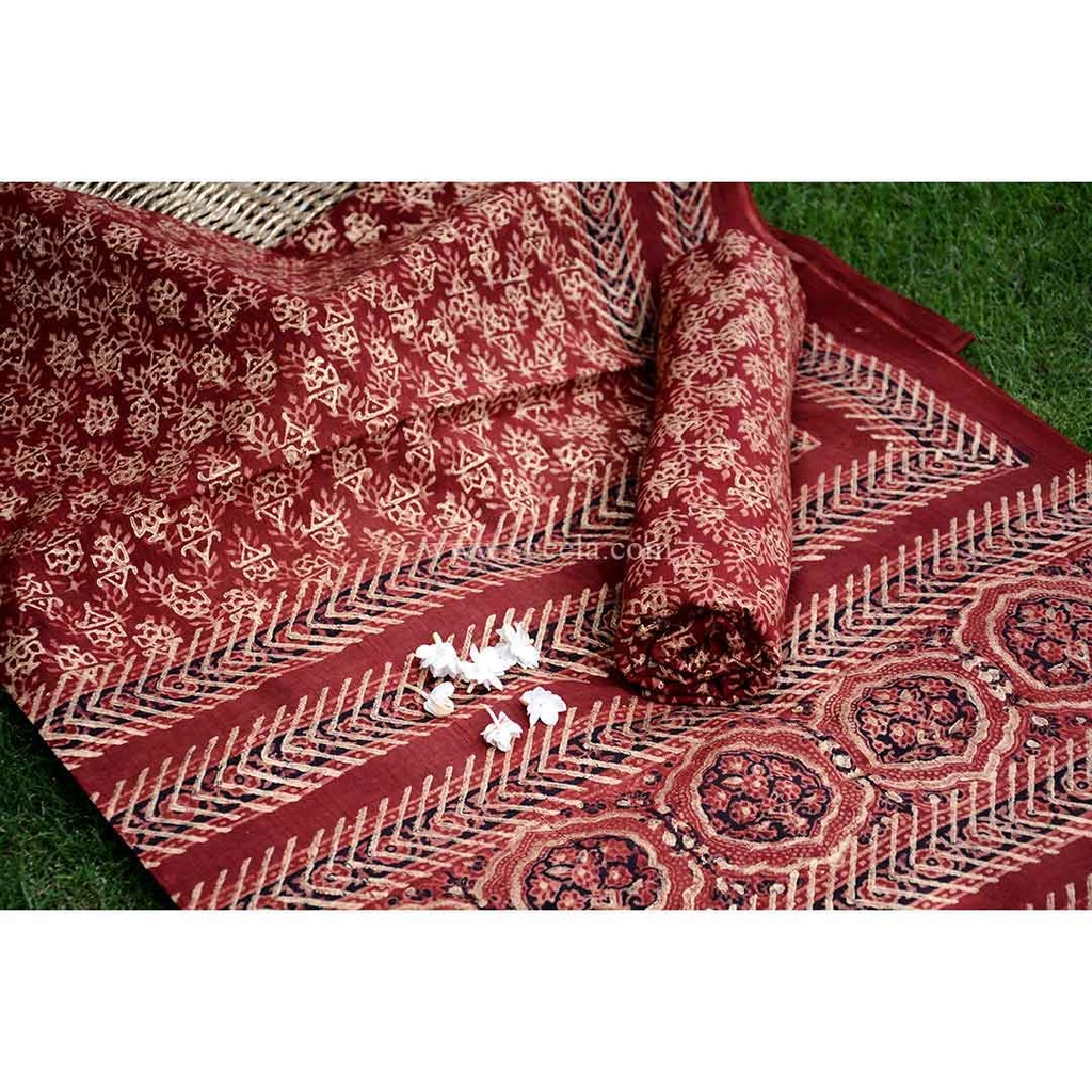 Gold work Ajrak - 2 piece suit   