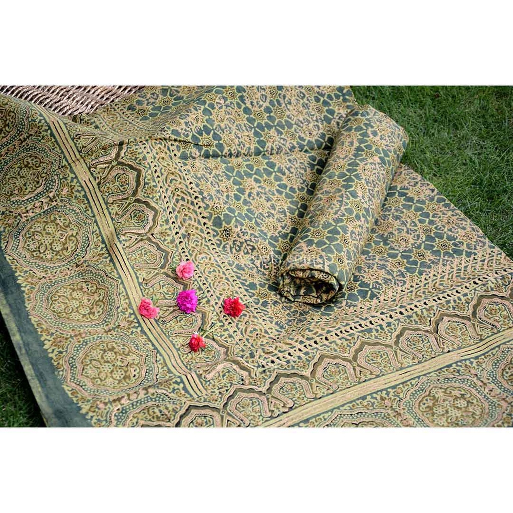 Gold work Ajrak - 2 piece suit    