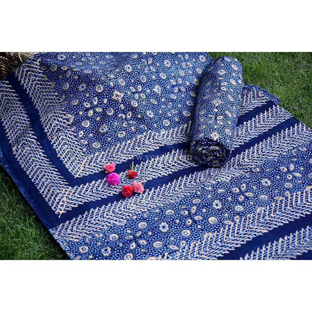 Gold work Ajrak - 2 piece suit     