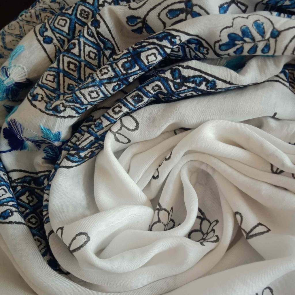 Block Printed Scarf with Hand Embroidery IMG # 1