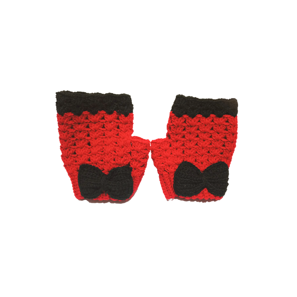 Red & Black Crochet Fingerless Ladies Gloves