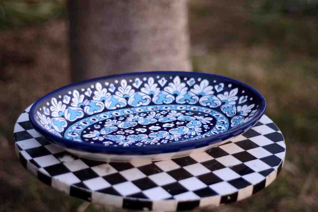 Blue pottery Fruit Dish  - Duplicate IMG # 1