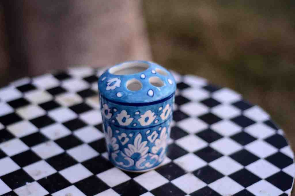 Blue pottery Pen holder / Brush holder IMG # 1