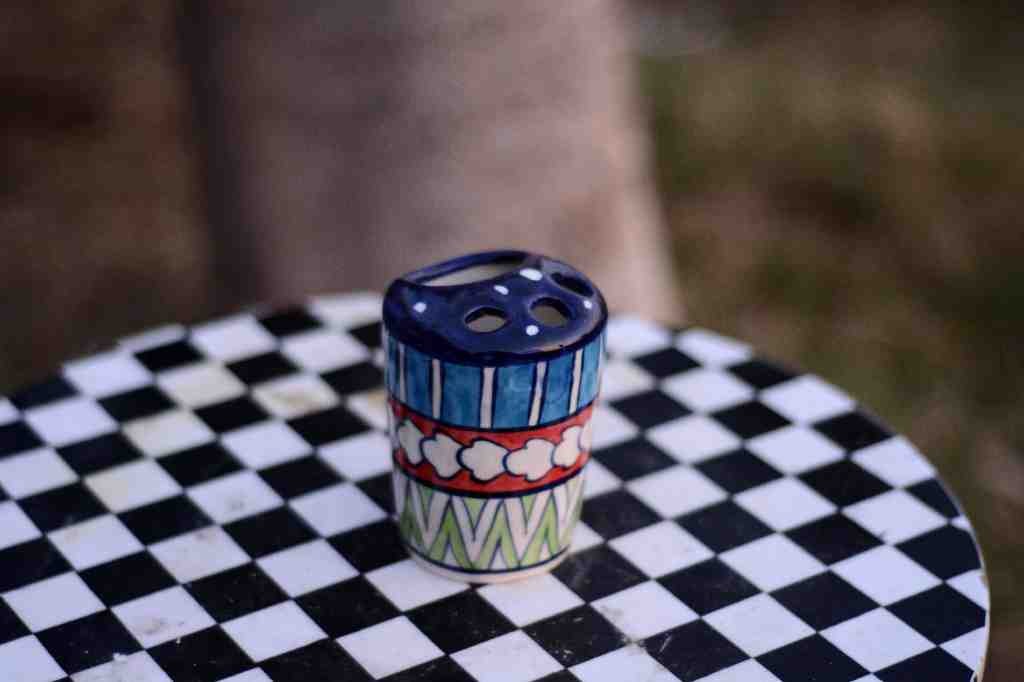 Blue pottery Pen holder / Brush holder   - Duplicate IMG # 1