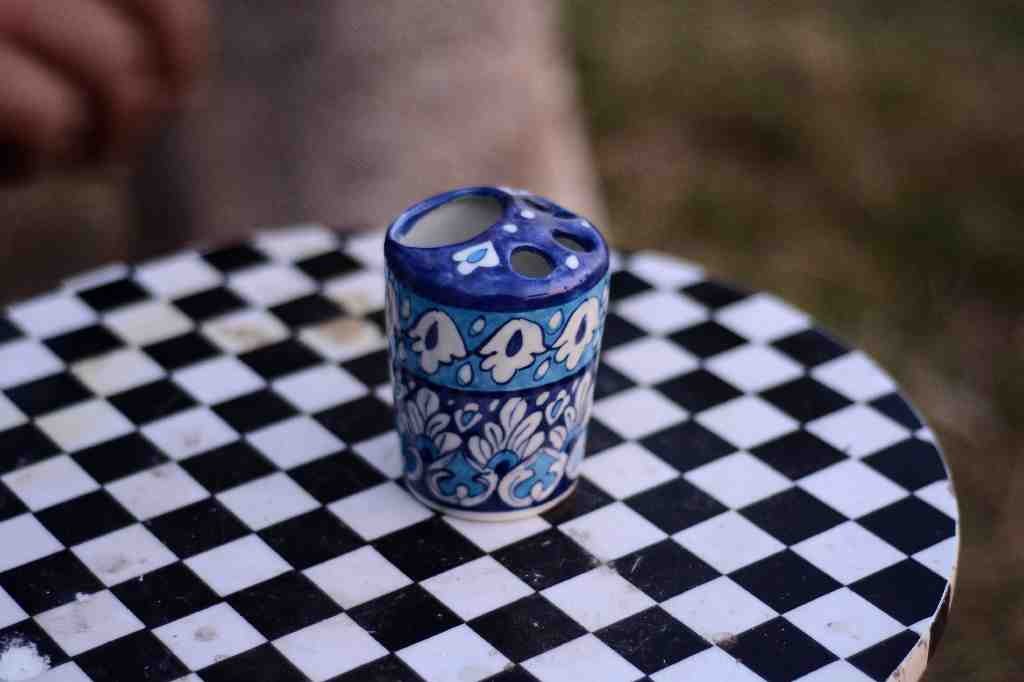 Blue pottery Pen holder / Brush holder    - Duplicate IMG # 1