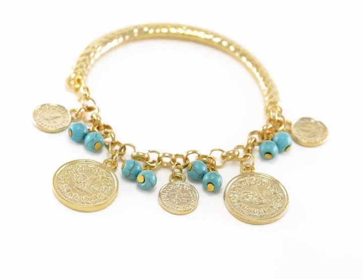 Coin Bracelet (with turquoise beads)