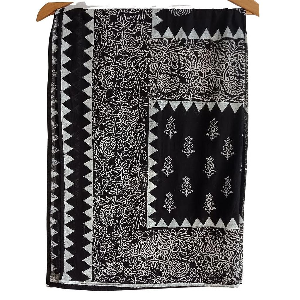 Black and White Dupatta with Block Print