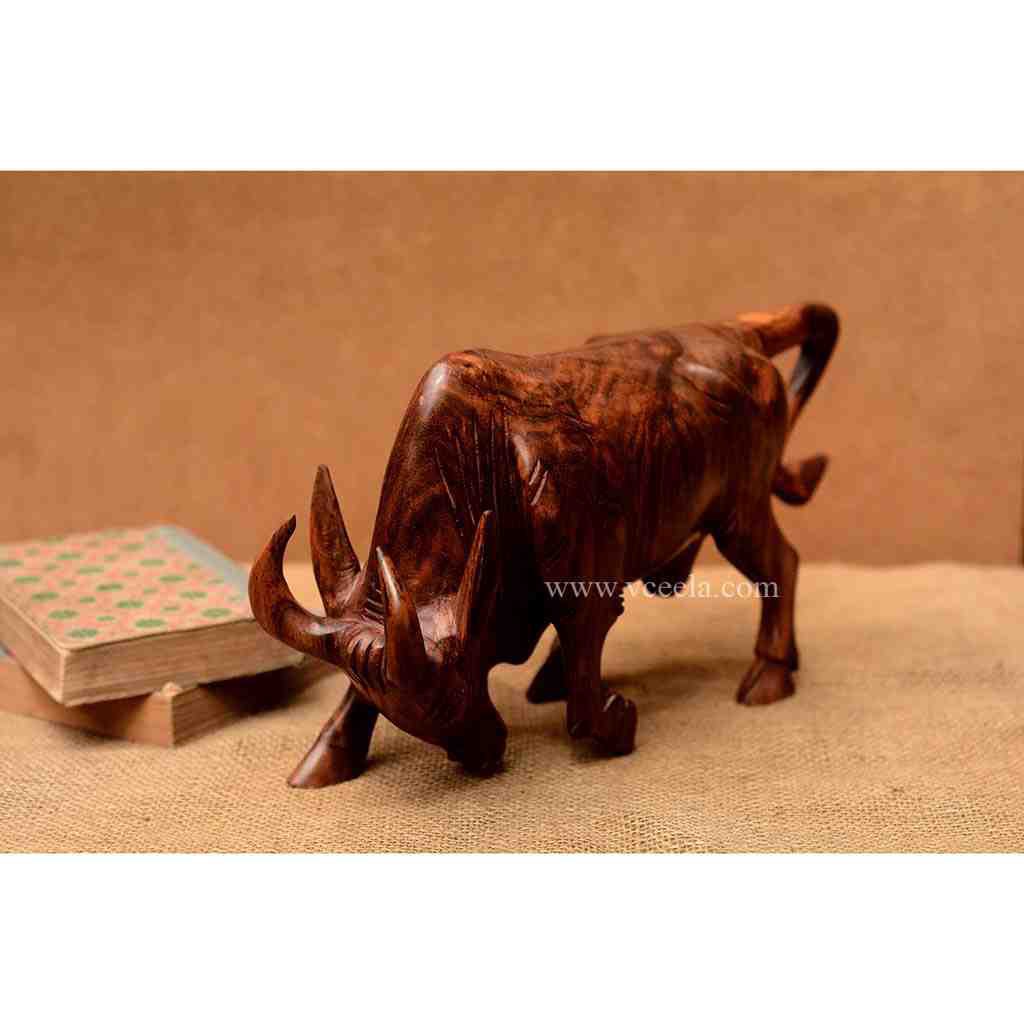 Cultural Wooden Bull Figure 
