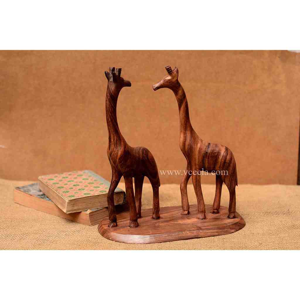 Cultural Wooden Twin Giraffes