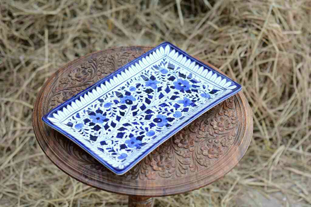 Blue Pottery Rectangular Dish