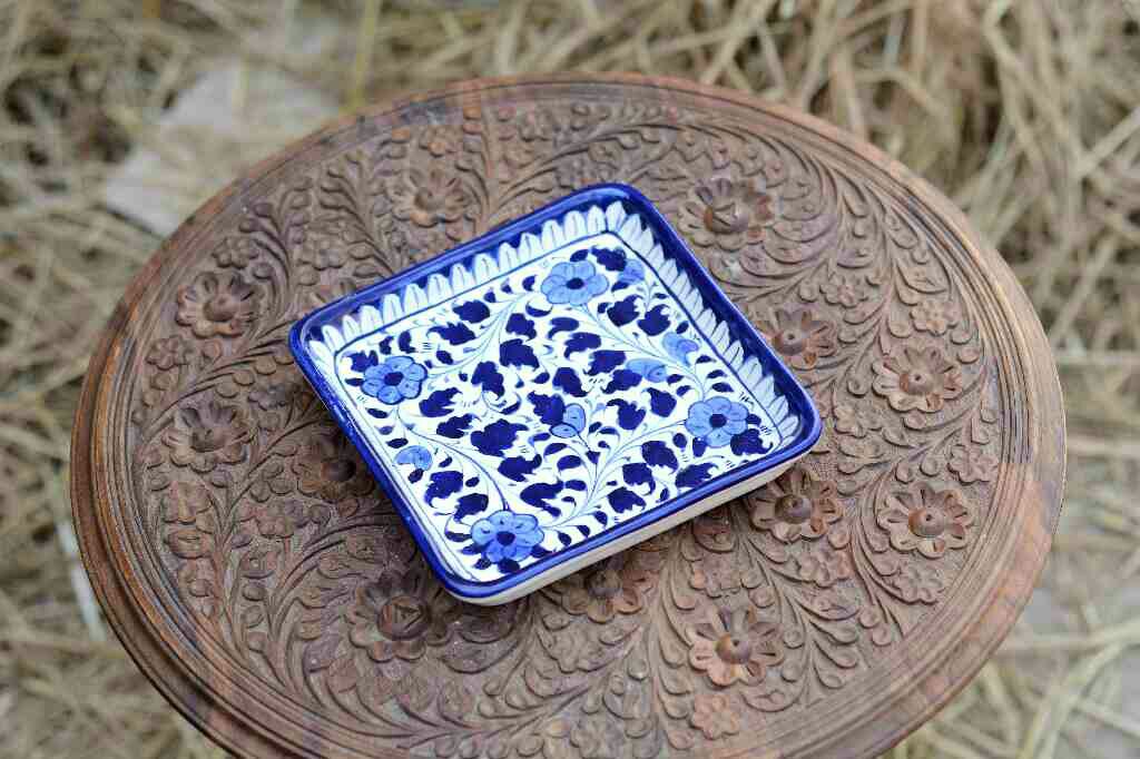 Blue Pottery Square Shape Serving Tray