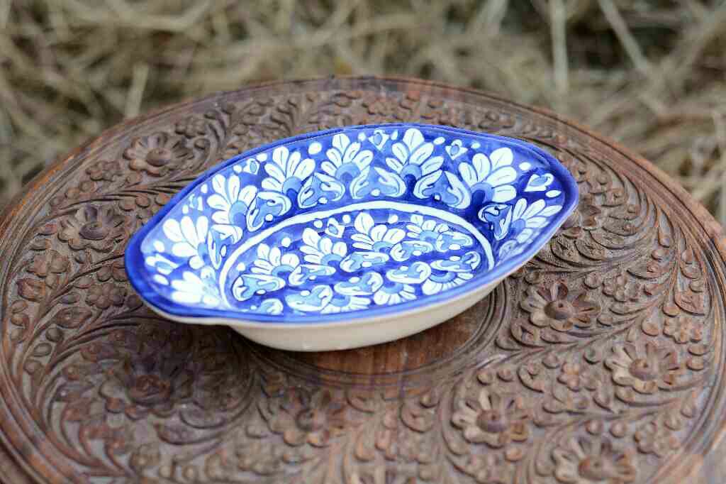 Blue Pottery Oval Shape Raita Bowl