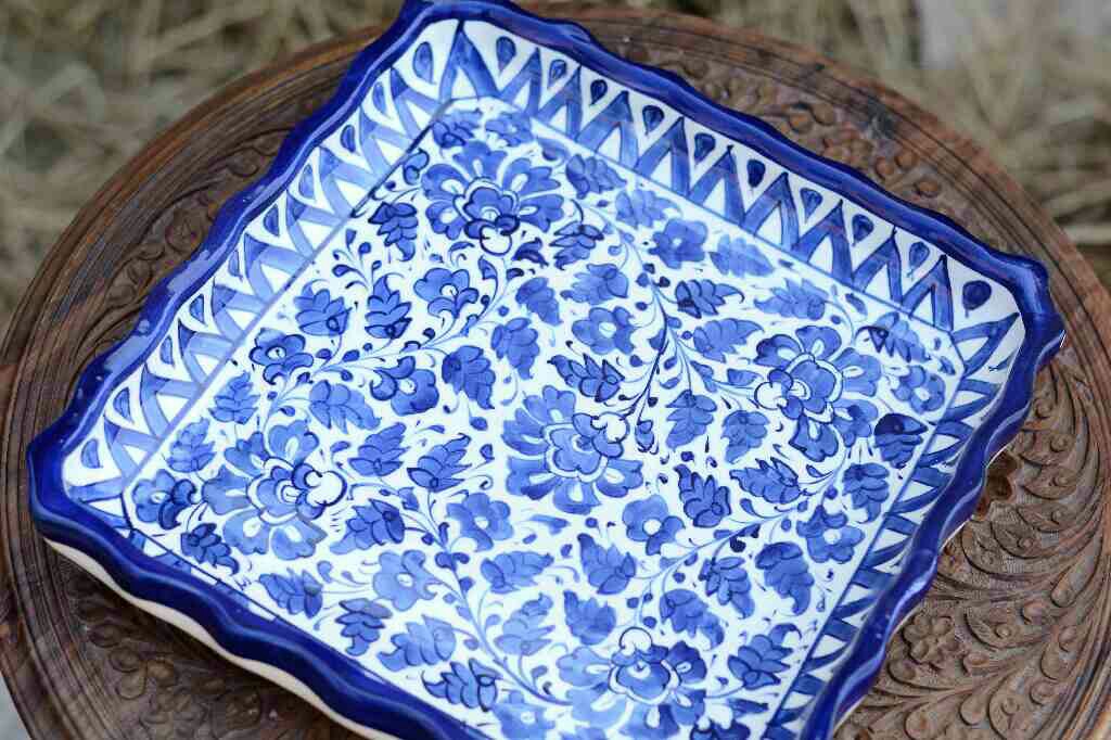 Blue Pottery Square Shape Serving Tray