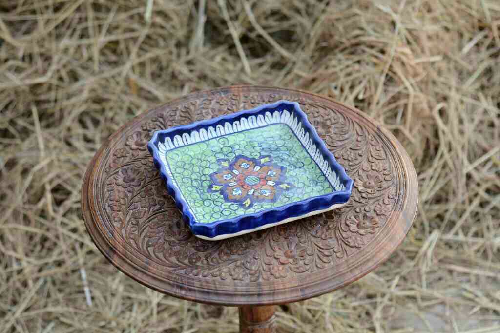 Blue Pottery Square Shape Serving Tray