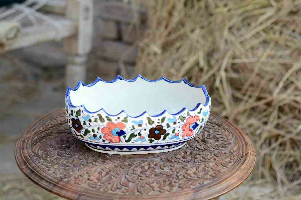 Blue Pottery Fruit Bowl