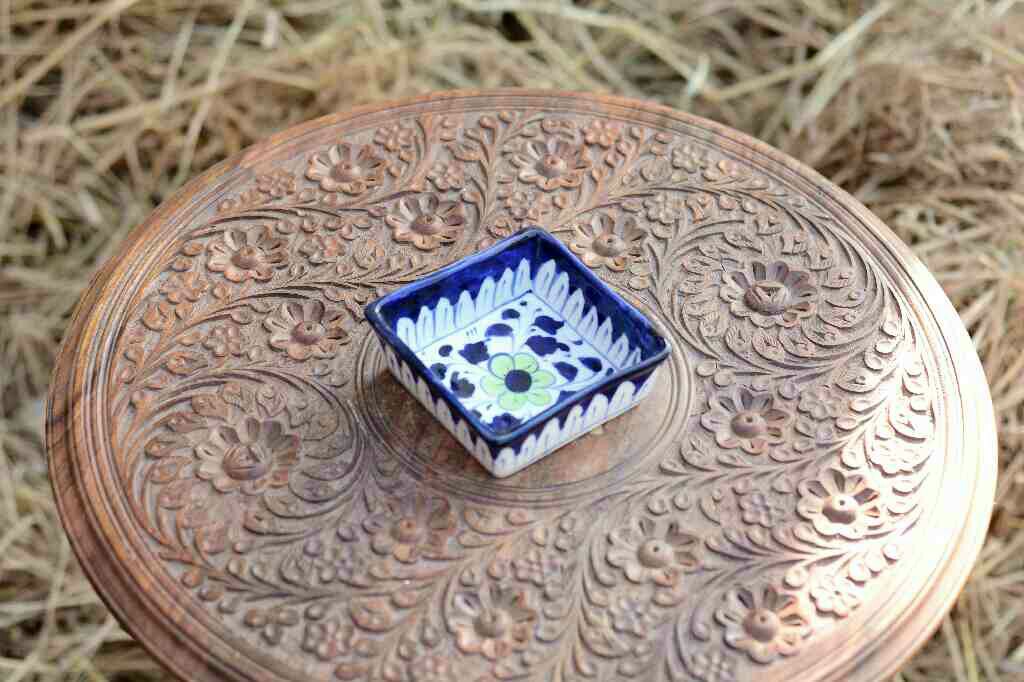 Blue Pottery Square Shaped Butter Cup