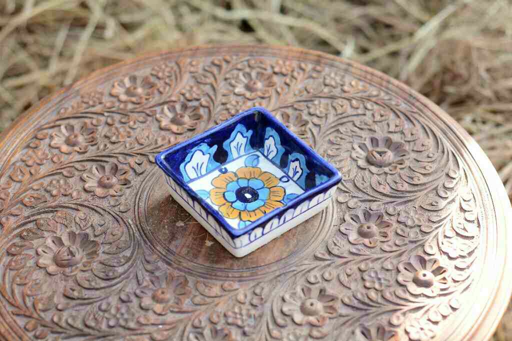 Blue Pottery Square Shaped Butter Cup