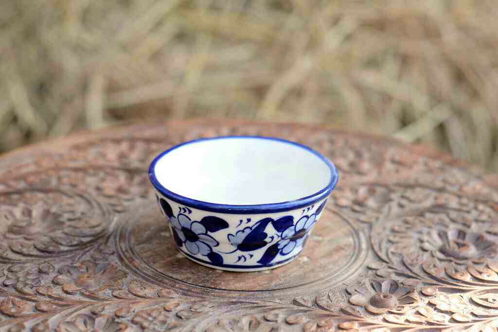 Blue Pottery Round Shaped Butter Cup