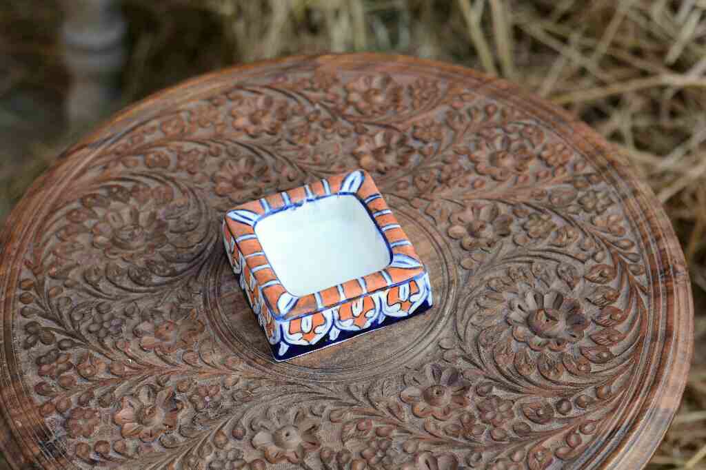 Blue Pottery Square Shaped Ashtray