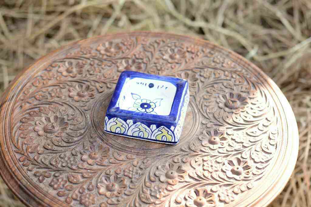 Blue Pottery Square Shaped Ashtray