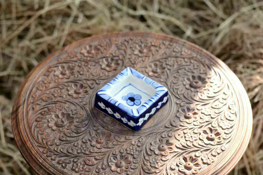Blue Pottery Square Shaped Ashtray