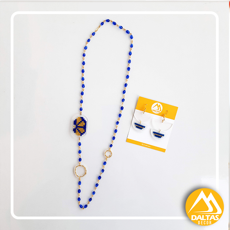 Embroidered Earrings and Pendant Set