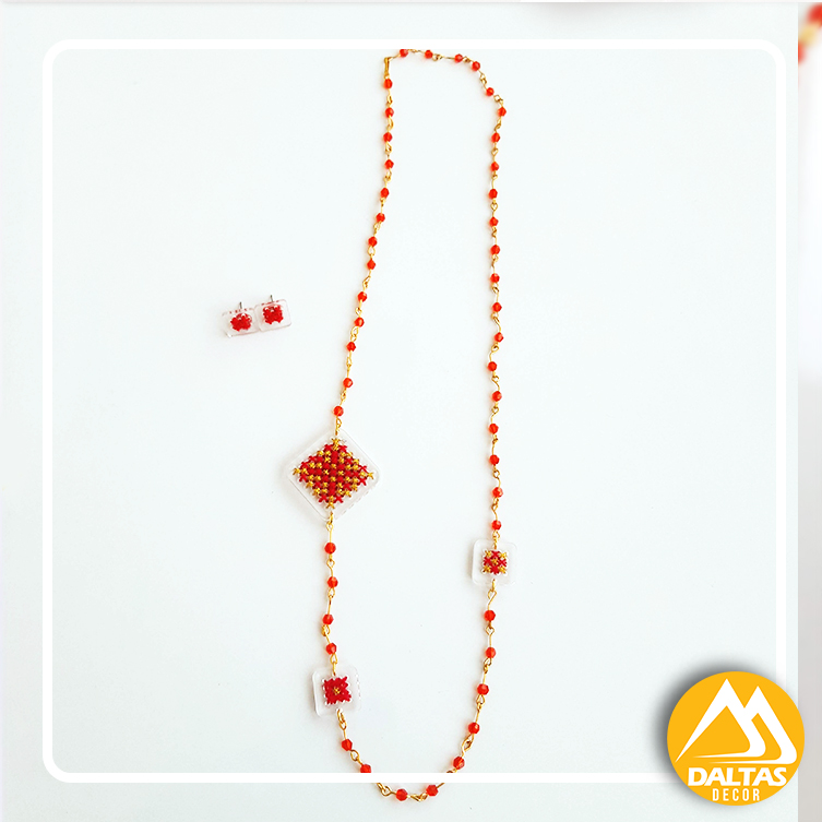 Embroidered Earrings and Pendant Set