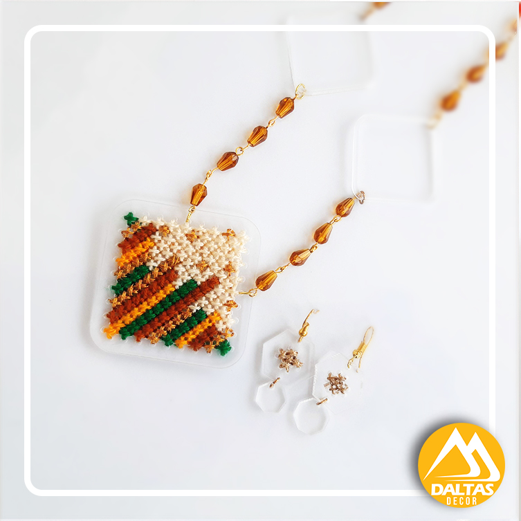 Embroidered Earrings and Pendant Set