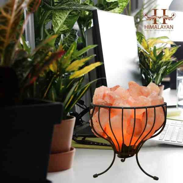 Himalayan Decor Metal Basket Air purifying Salt Lamp (Flower Style)
