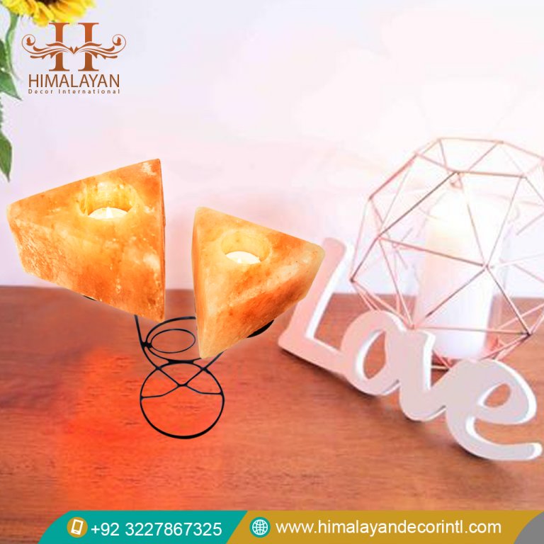 Himalayan Natural Triangle Shape Candle Holder with Metal Stand (Pack of 2)