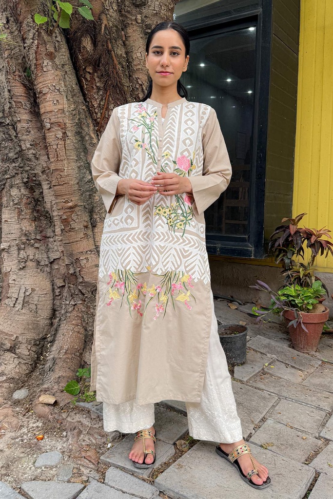 Beige Applique Kurta