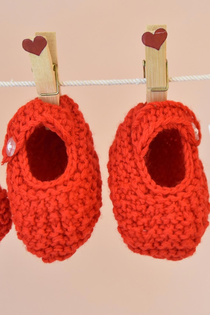 Knitting Button Boots - Red