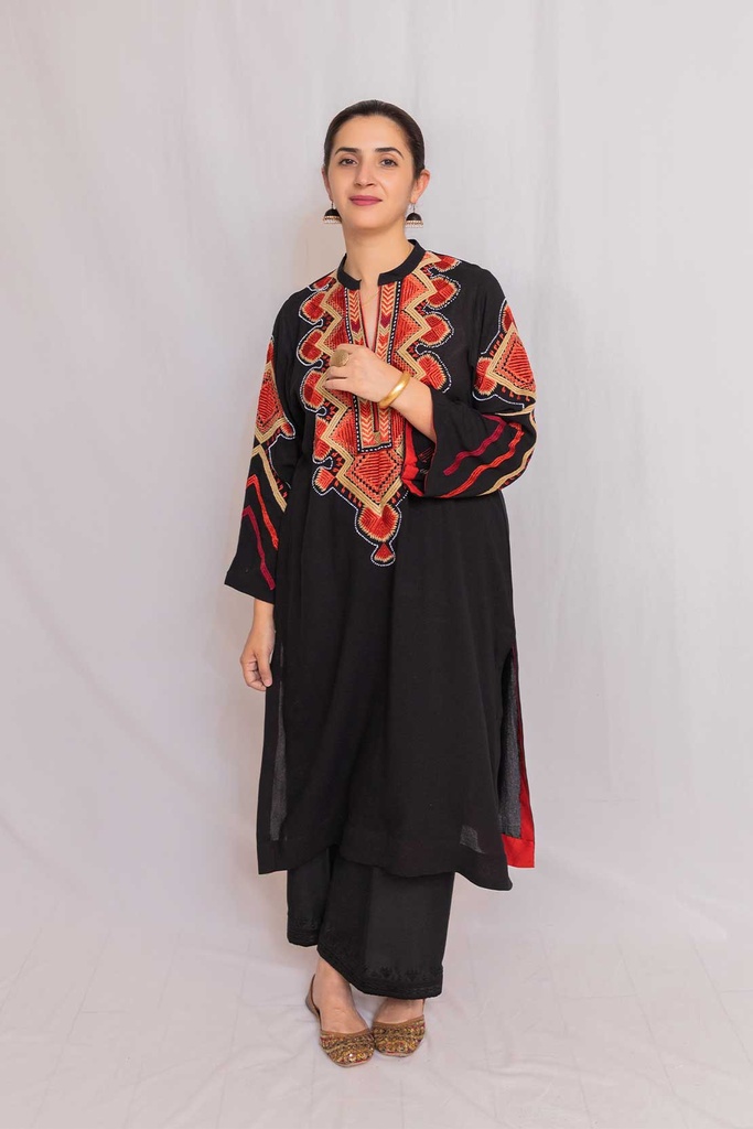 Hand Embroidered Black  Kurta