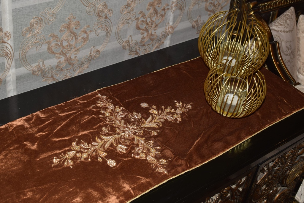 R-10 Dark Brown Velvet Formal Runner with Dabka Work