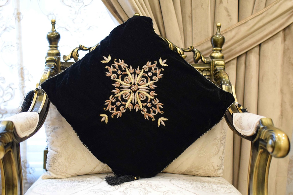 C-17  Black Velvet Formal Cushion Covers with Dabka Work