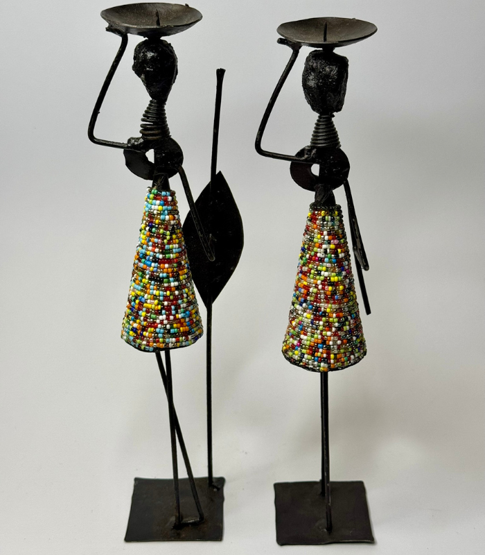 African Style Candle Holder – Women In Multi-Coloured Beaded Dress