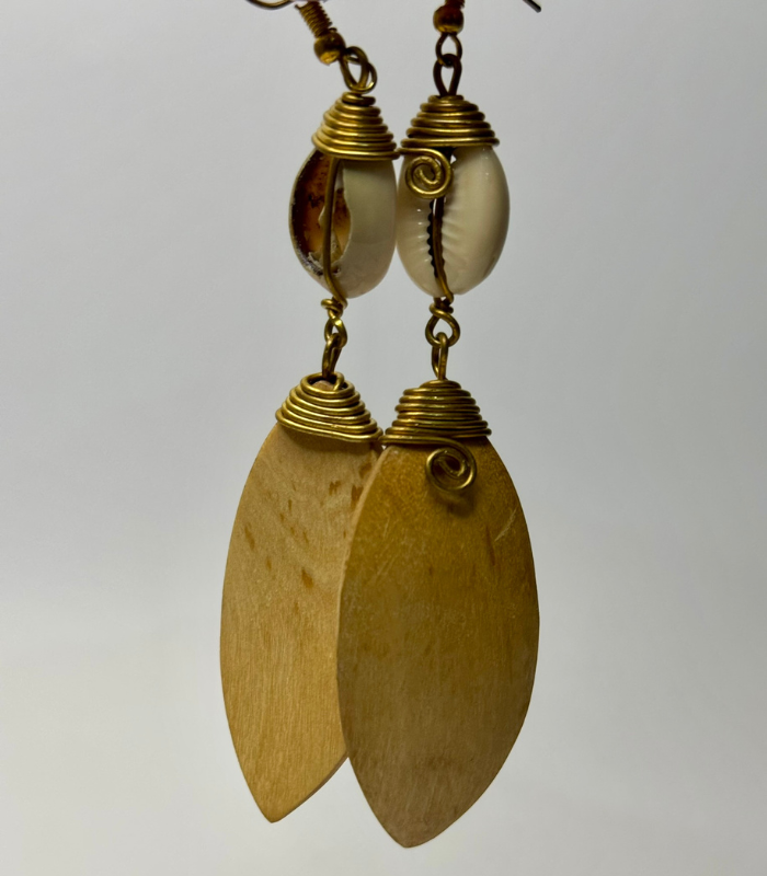 African Bone, Brass & Wooden Earrings – Off-White