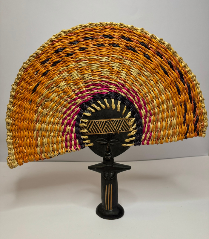 Wooden African Figurine Fans – Orange Multi-Colour