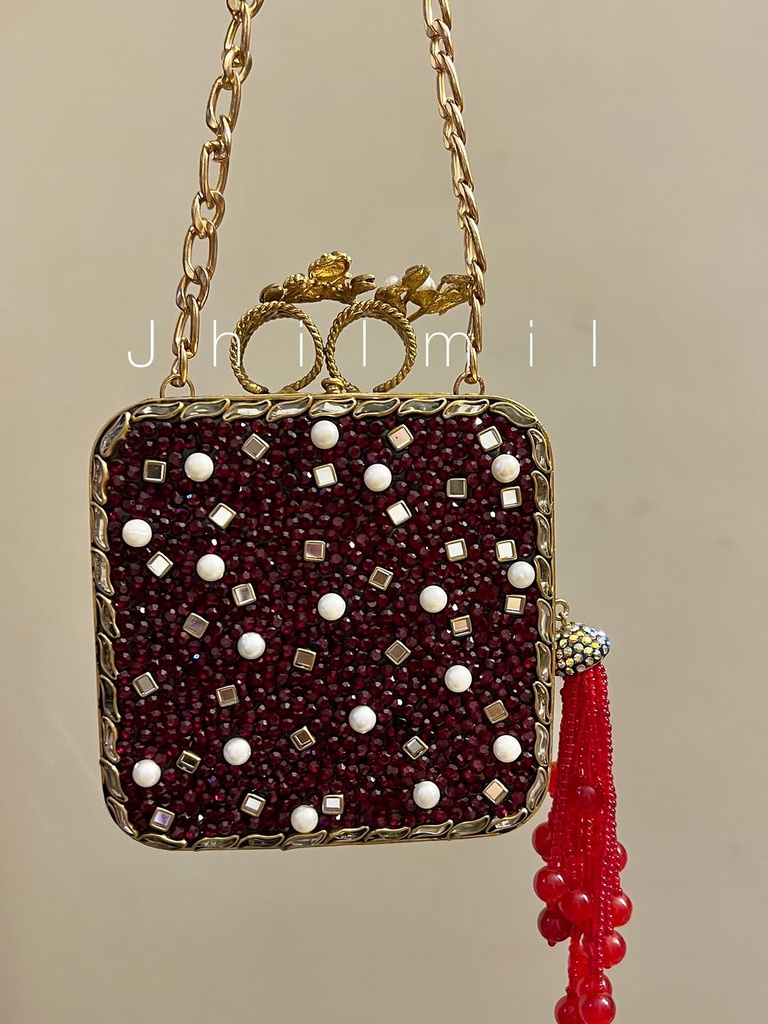 Festive handmade Clutch - Square Maroon