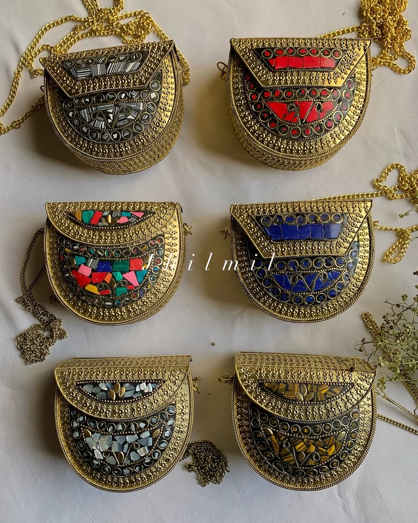 Golden Mini Metal Clutch - Round Design