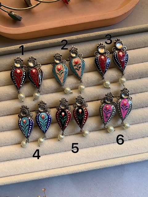 Meenakari Kabootar Earrings - Set 2