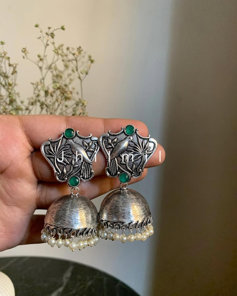 Bird carved stone jhumki