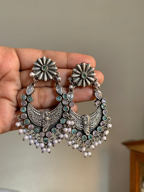 Peacock Stone studded chand baali