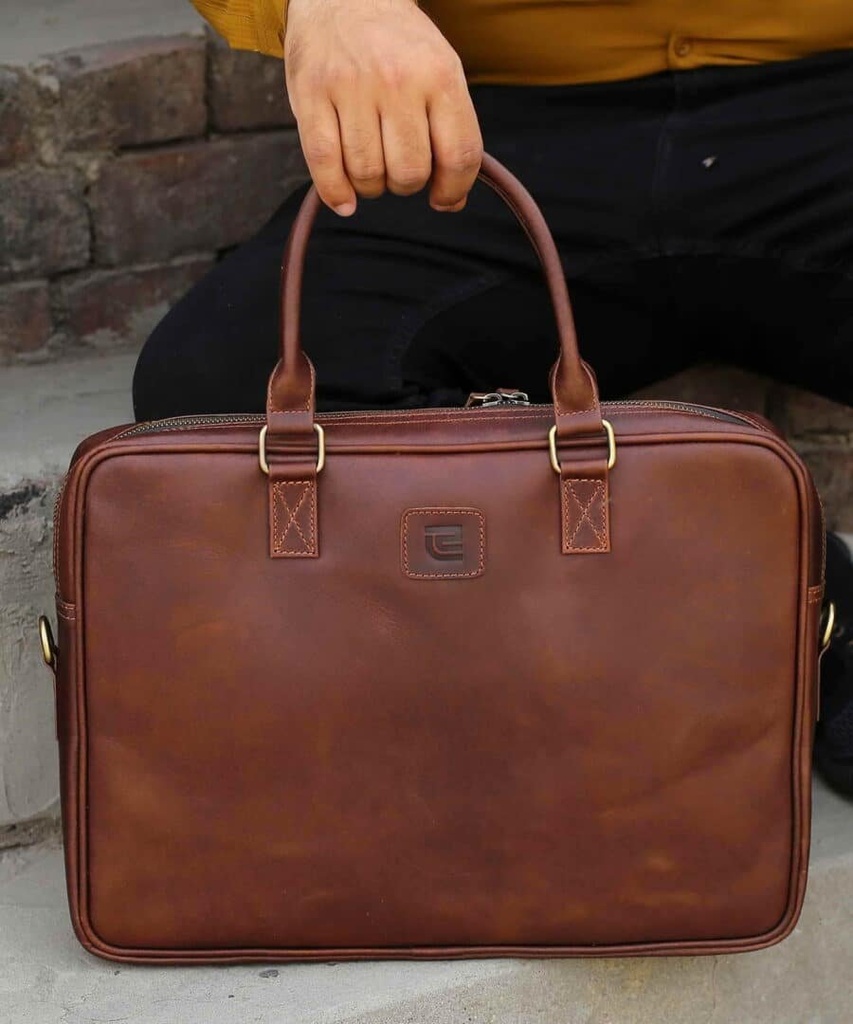 Slim Laptop Bag – Reddish Brown