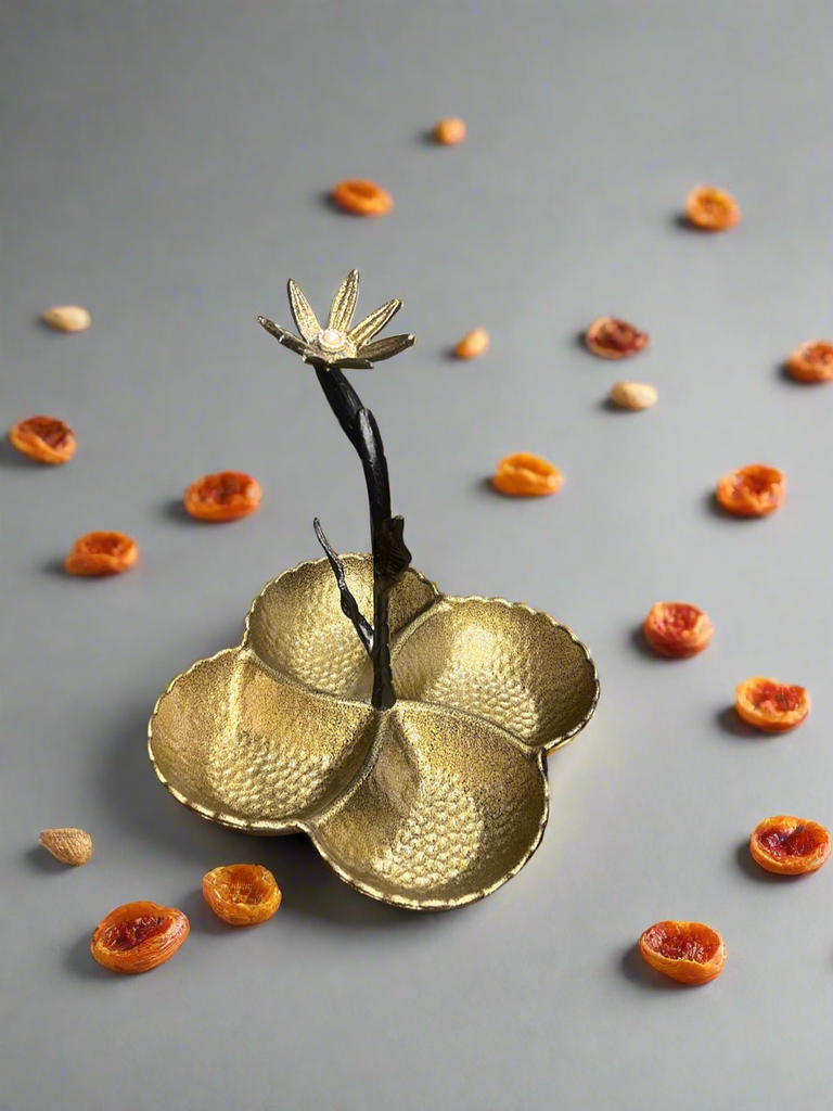 Hammered Dry Fruit & Candy Bowl with Flower