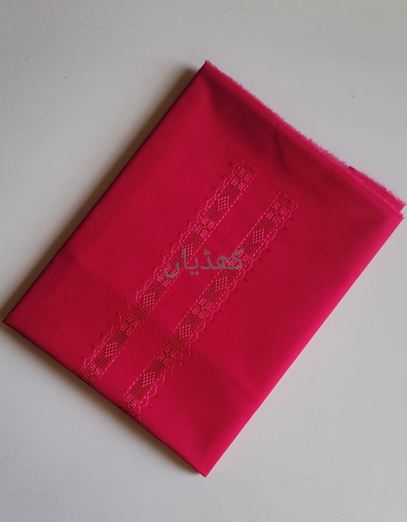 Kurta Shocking Pink Hand-Embroidered Premium Cotton Fabric Tarkashi Neckline Unstitched
