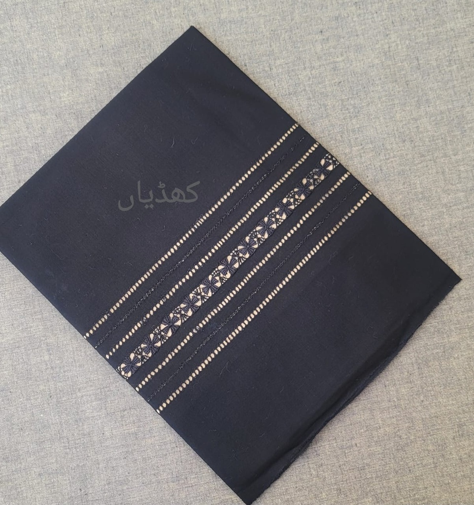Black Hand-Embroidered Tarkashi Shalwar Fabric Soft Cotton Unstitched Lower, Trouser, Bottom