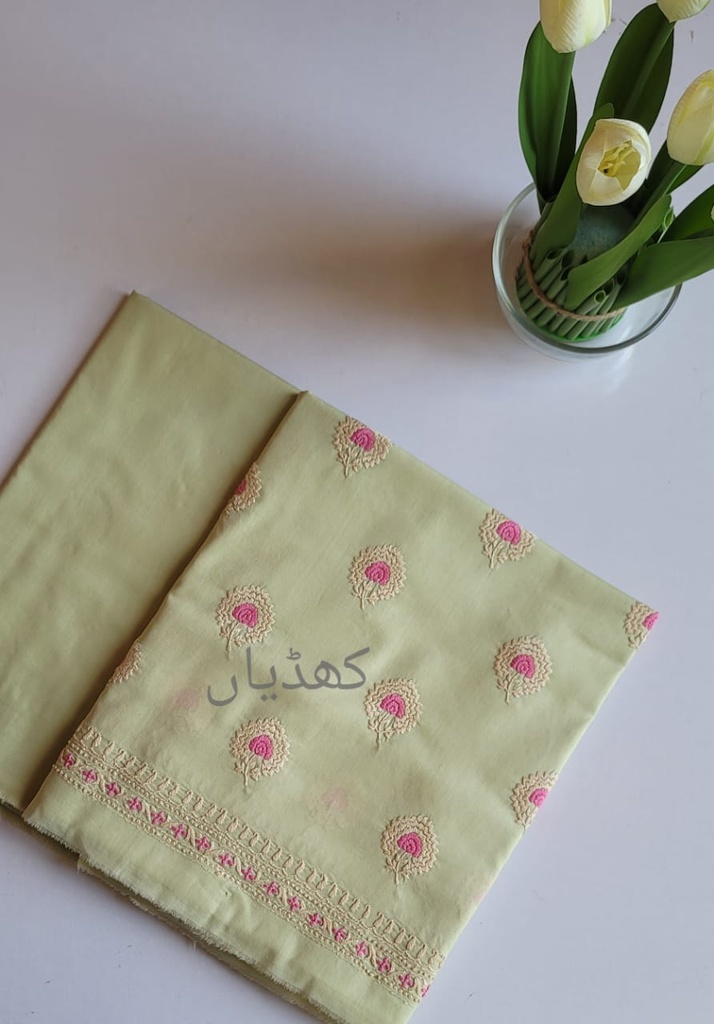 Pistachio Green Hand-Embroidered 2-Piece Lawn Suit – Unstitched Shirt & Trouser