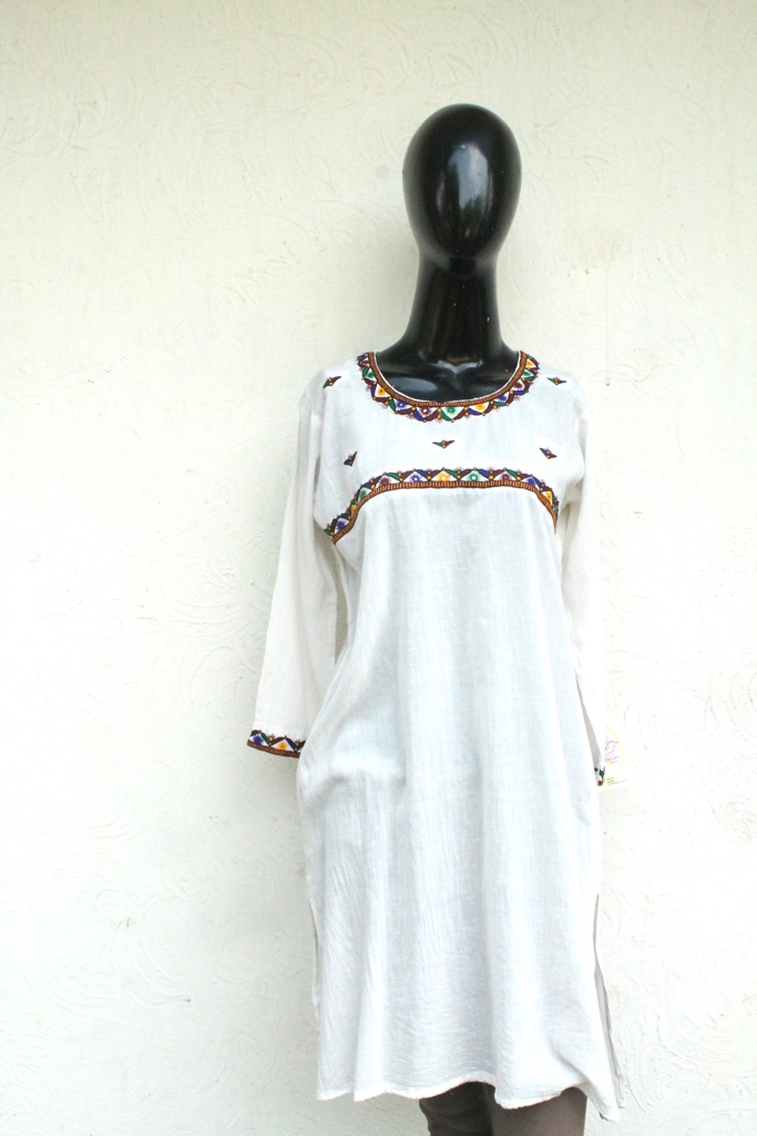 White cotton Kurta with hand embroidery